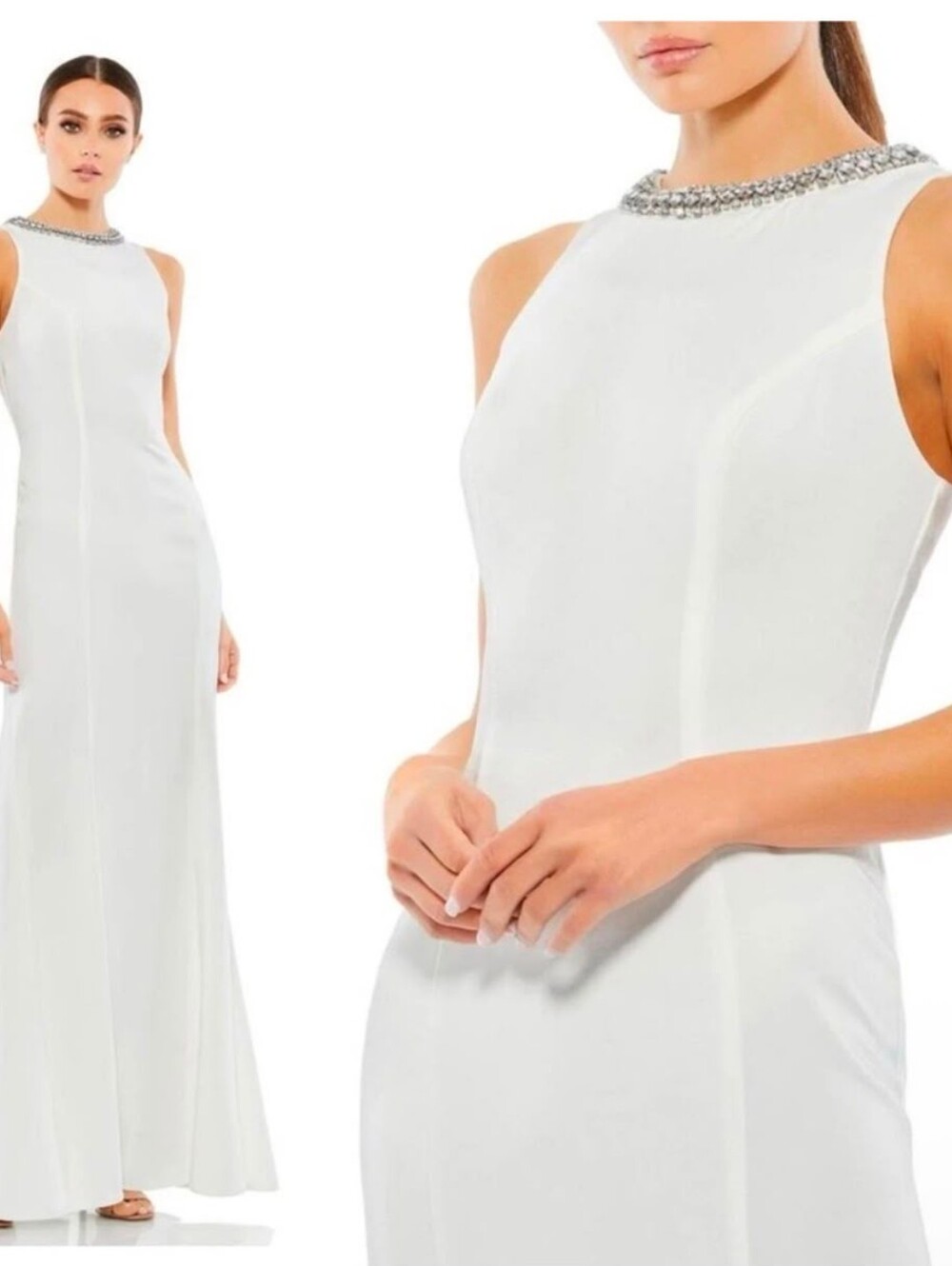 Mac Duggal Embellished Rhinestone Neck White Trumpet Gown 49093 - Picture 2 of 6